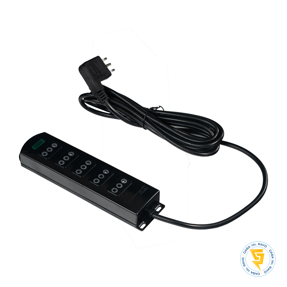 ALARGADOR MULTIPLE MEC 5 POSICIONES 10MTS 2P+T 250V-10A NEGRO