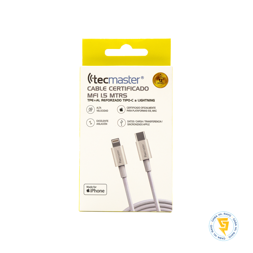 CABLE IPHONE CERTIFICADO TIPO C A LIGHTNING TECMASTER