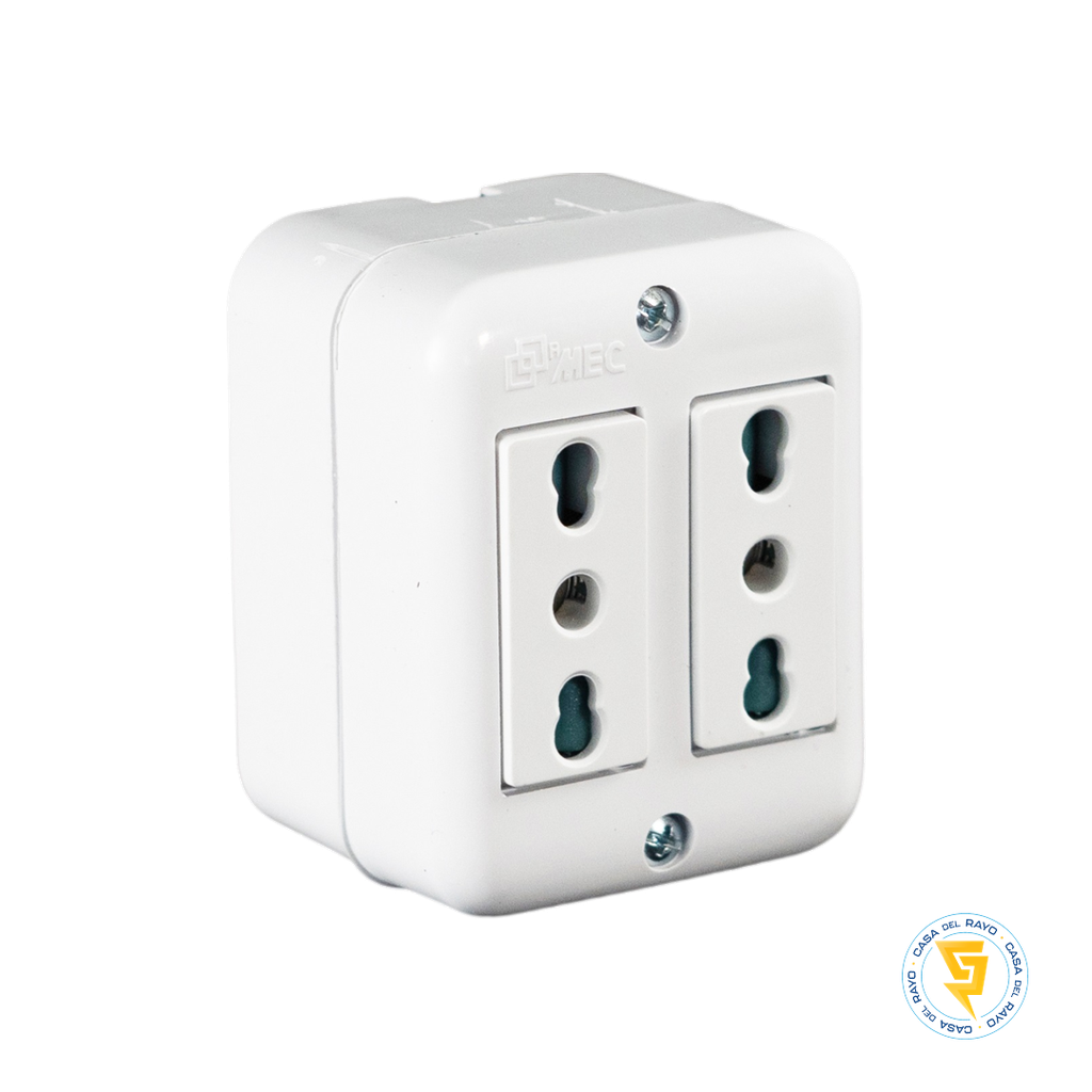 ENCHUFE HEMBRA DOBLE SOBREPUESTO 2P+T 10/16A ARIS BLANCO MECta0543