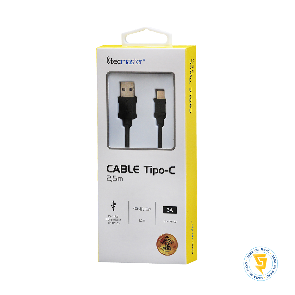 TECMASTER CABLE TIPO C A USB 2,5 MTS COLOR NEGRO