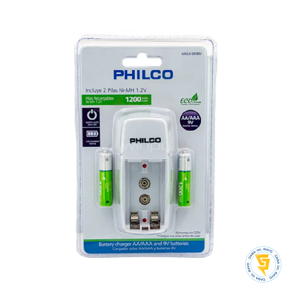 CARGADOR DE PILA AA/AAA/9V + 2 PILAS AAA PHILCO