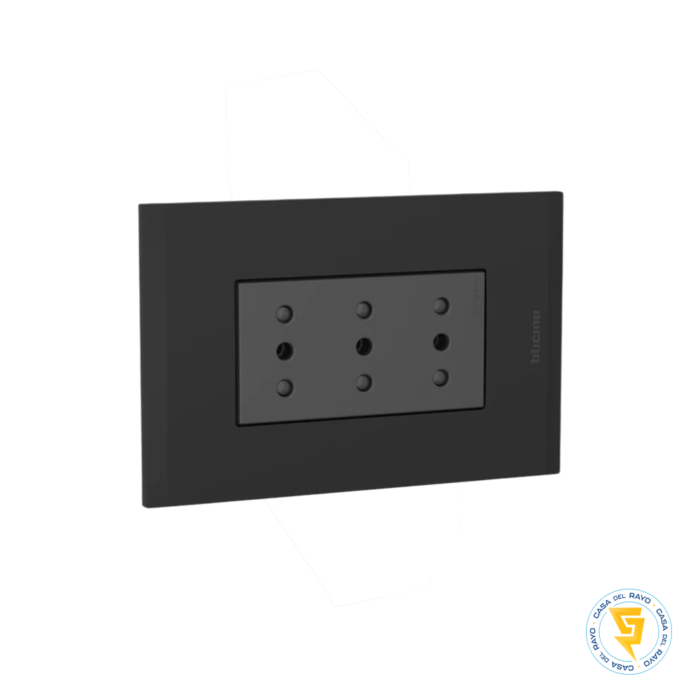 NOBILE PLACA BLACK ARMADA C/ENCHUFE TRIPLE 2P+T 10A ANTRACITA