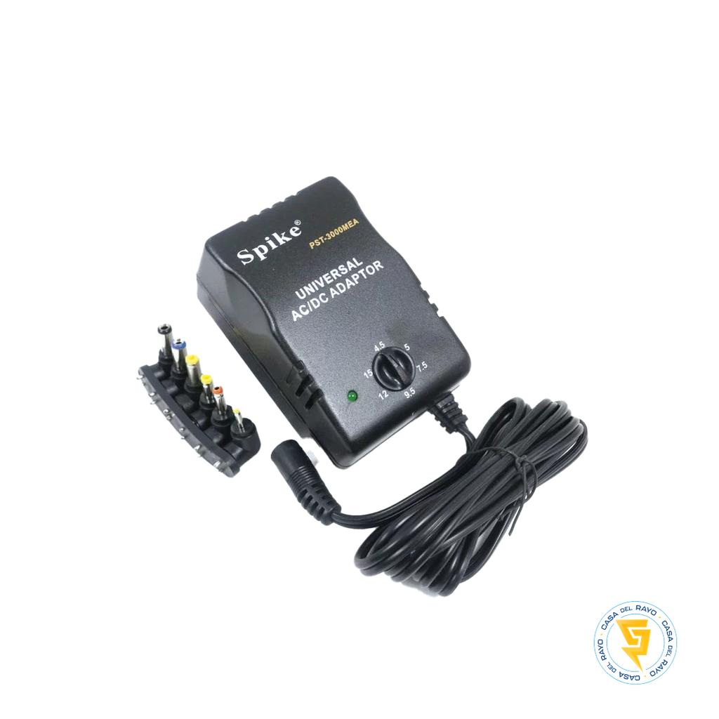 TRANSFORMADOR UNIVERSAL AC/DC 3A 4.5-5-7.5-9.5-12V-15V 30W SPIKE