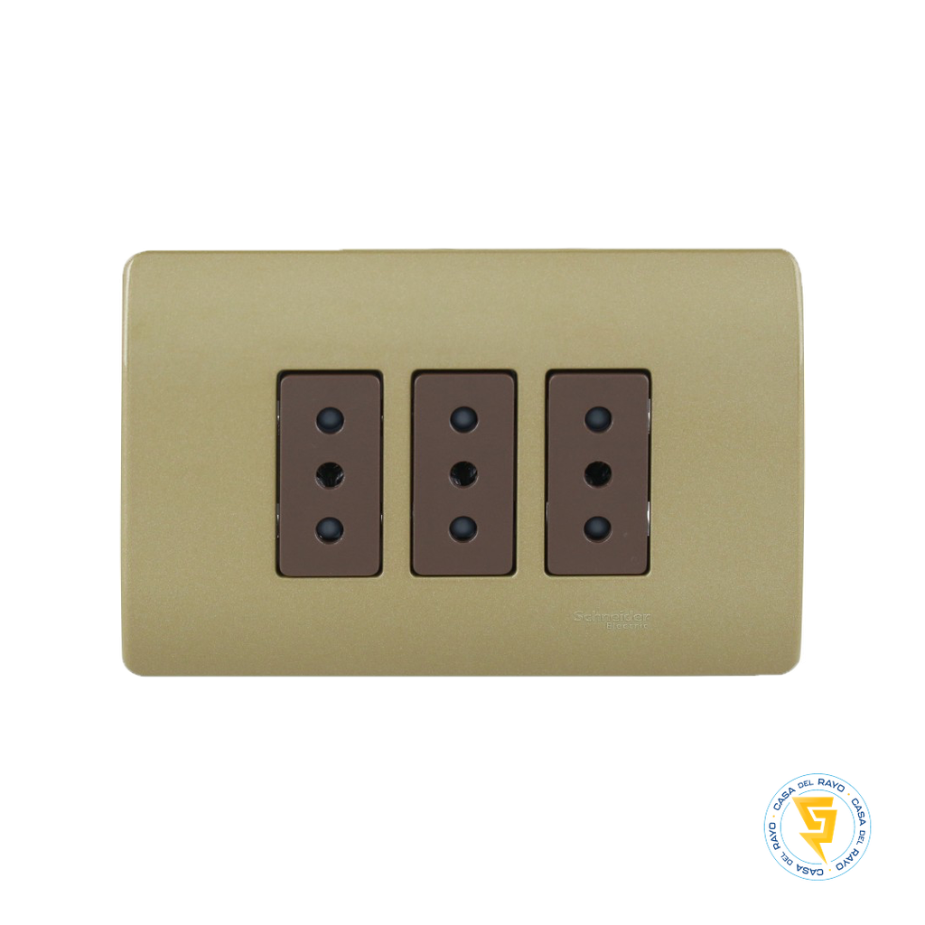 ENCHUFE TRIPLE 2P+T 10A GENESIS DORADO SCHNEIDER ELECTRIC