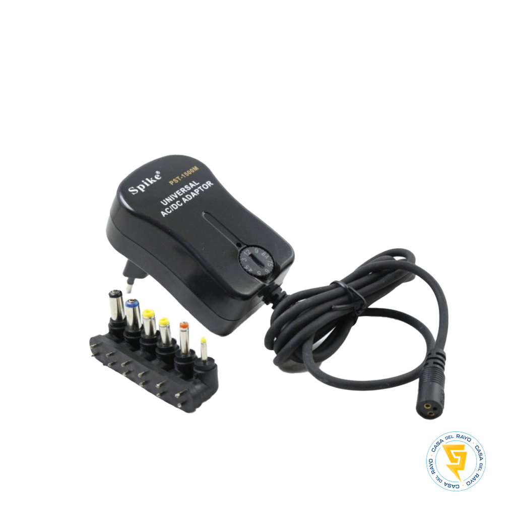 TRANSFORMADOR UNIVERSAL AC/DC 1.500 MA NEGRO VOLTAJE DE SALIDA 3-12V SPIKE