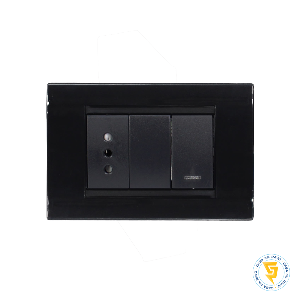 PLACA INTERRUPTOR 9/12 + ENCHUFE 10A NEGRO CIVIL KALOP