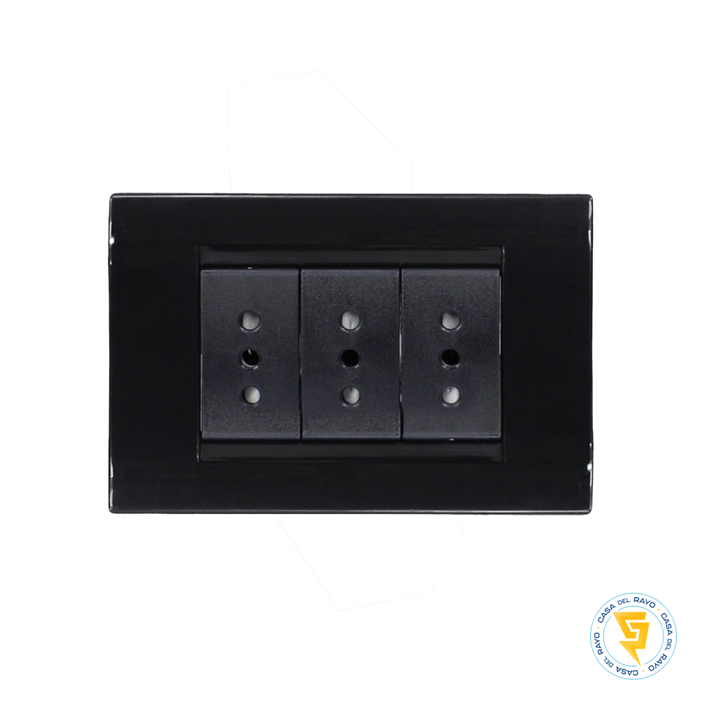 PLACA ENCHUFE TRIPLE 2P+T 10A CIVIL NEGRO KALOP