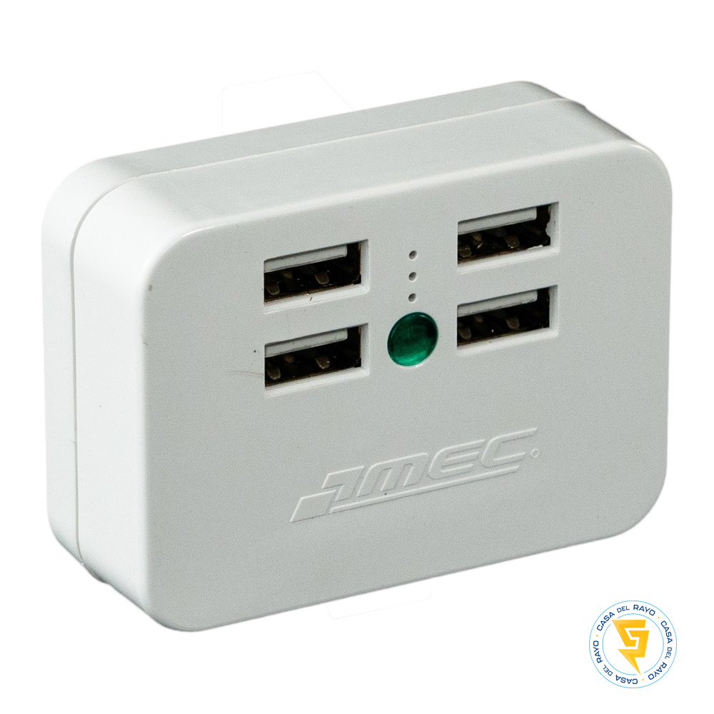 ADAPTADOR USB 4 PUERTOS 2.1A CON LUZ PILOTO MEC
