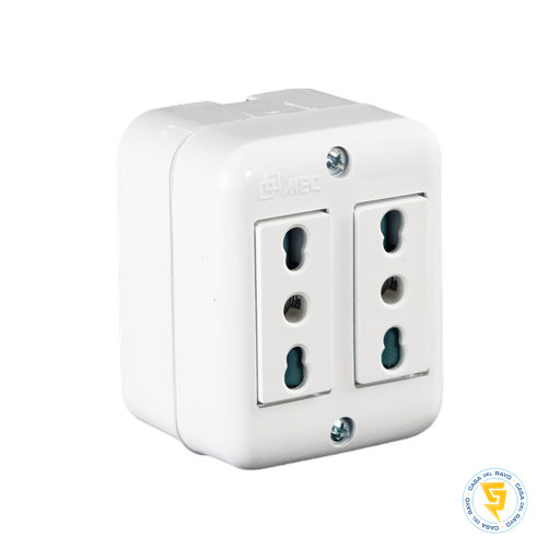[0200TA0546] ENCHUFE HEMBRA DOBLE SOBREPUESTO 2P+T 10/16A ARIS BLANCO MECta0543