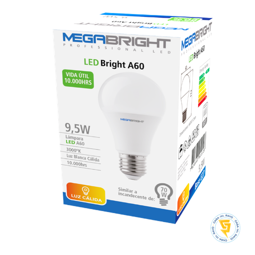 [5040088] Ampolleta LED A60 CLASICA 9,5W/70W E27 3.000K MEGABRIGHT