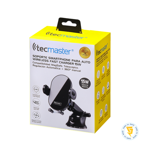 [TM-200543] SOPORTE PARA AUTO CON CARGA INALAMBRICA 15W TECMASTER