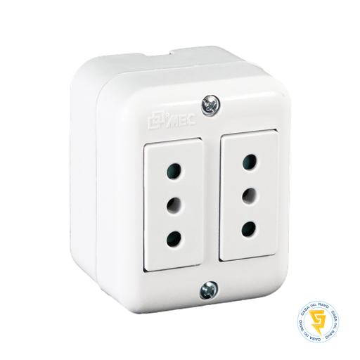 [0200TA0542] ENCHUFE HEMBRA DOBLE SOBREPUESTO 2P+T 10A ARIS BLANCO MEC
