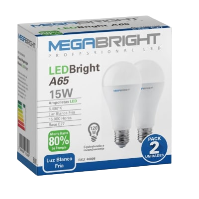 [46806] PACK 2 UNIDADES AMPOLLETAS LED 15W/120W 6.400K MEGABRIGHT
