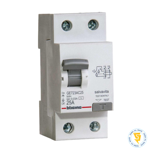 [GE723AC25] INTERRUPTOR DIFERENCIAL 2X25A 30mA BTICINO