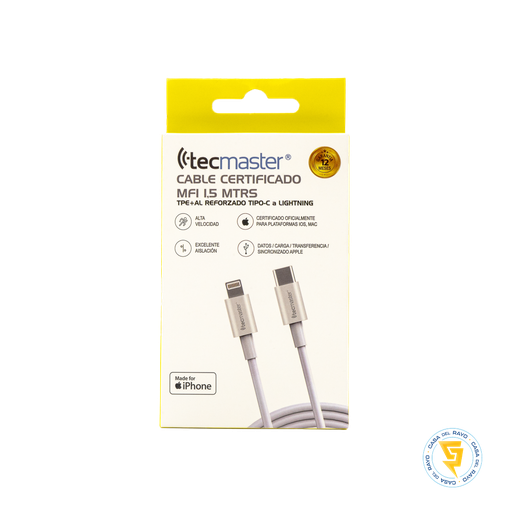 [TM-200535] CABLE IPHONE CERTIFICADO TIPO C A LIGHTNING TECMASTER